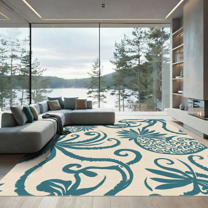Teal Coral Swirl Botanical Rug