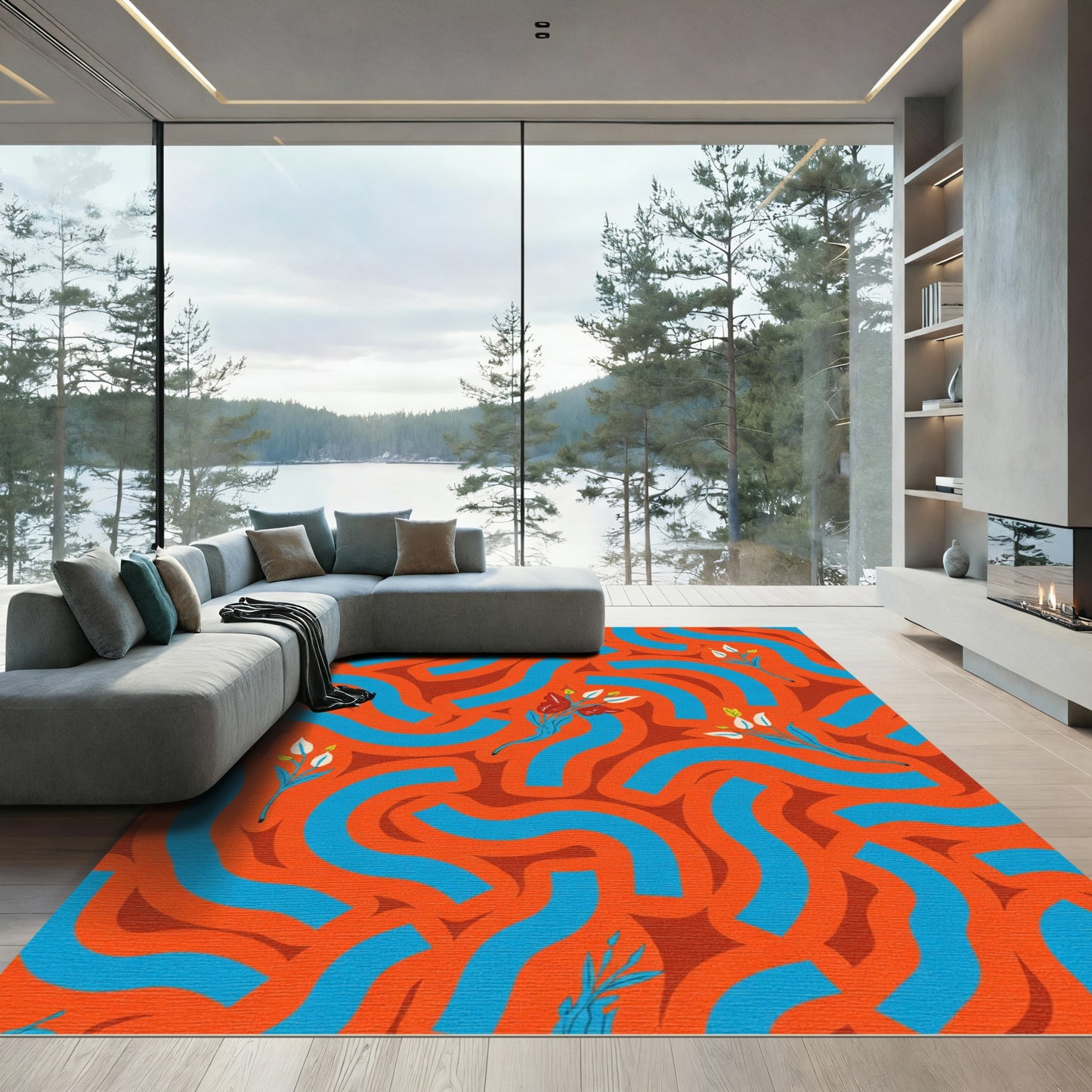 Retro Abstract Ribbon Floral Rug