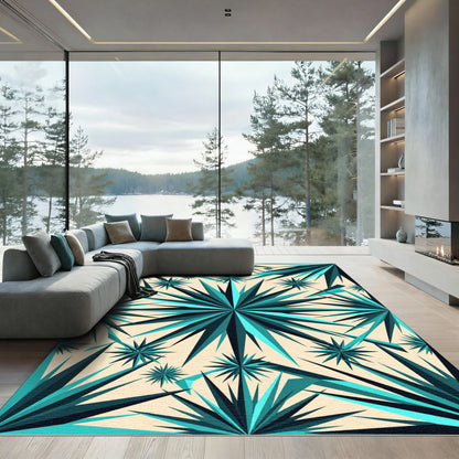Teal Geometric Starburst Composition Rug