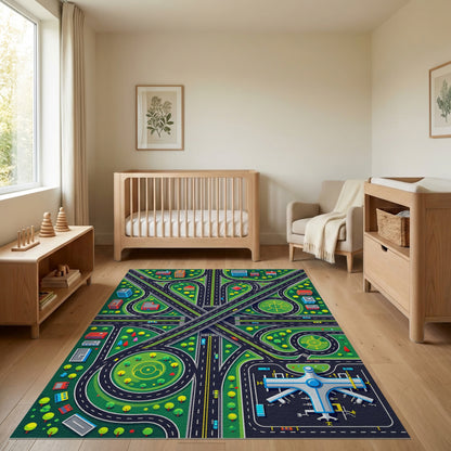 Vibrant City Roads Airport Rug