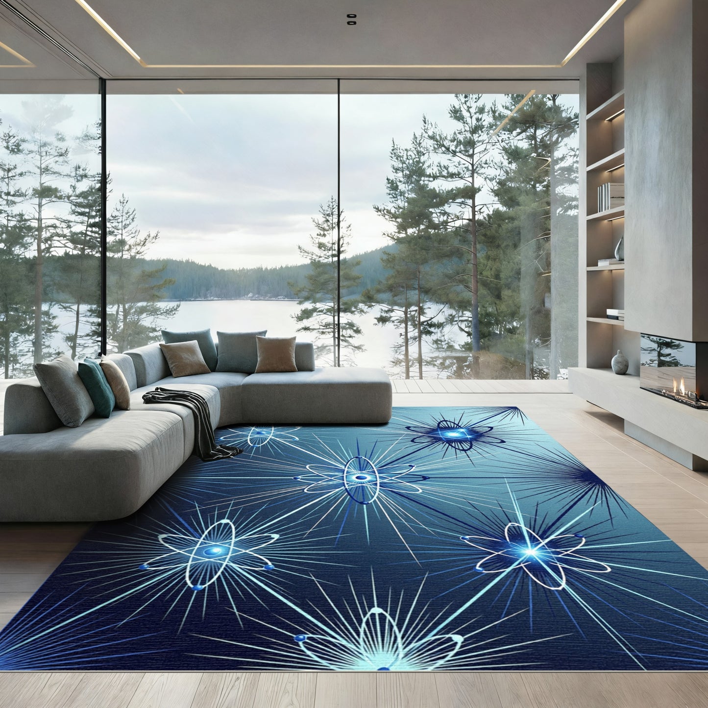 Cosmic Blue Atomic Burst Rug