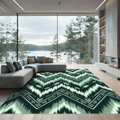 Earthy Green Chevron Arrow Pattern Rug