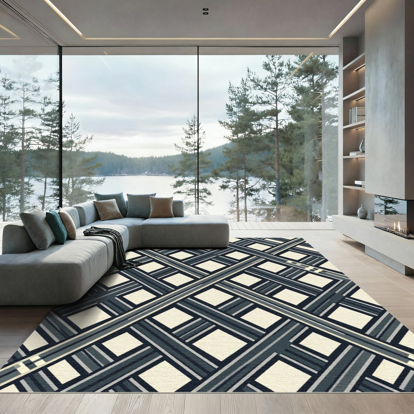 Dark Gray Plaid Diamond Composition Rug