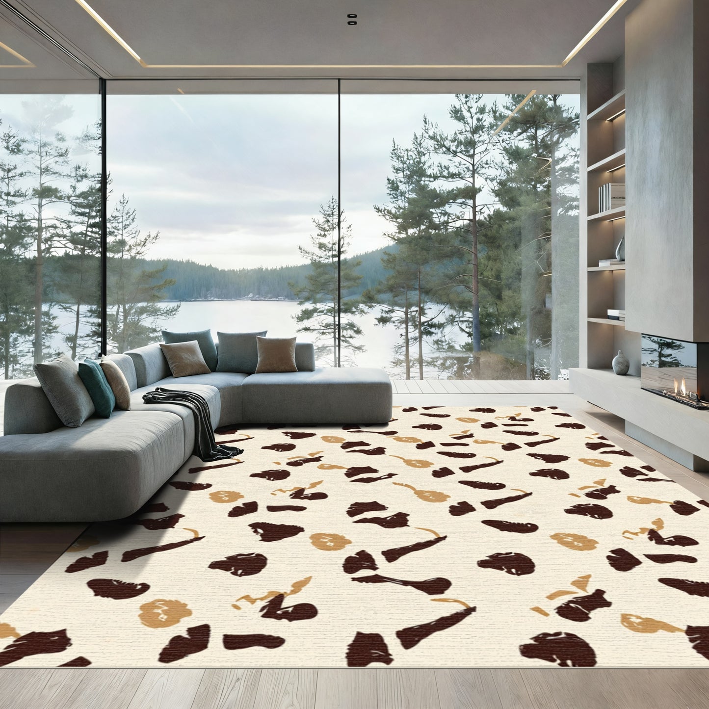 Chocolate Taupe Abstract Scattered Shapes Rug