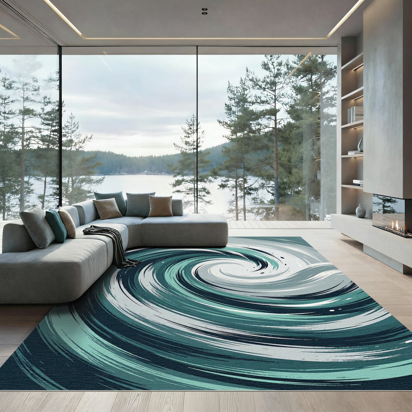 Deep Teal Whirlpool Abstract Rug