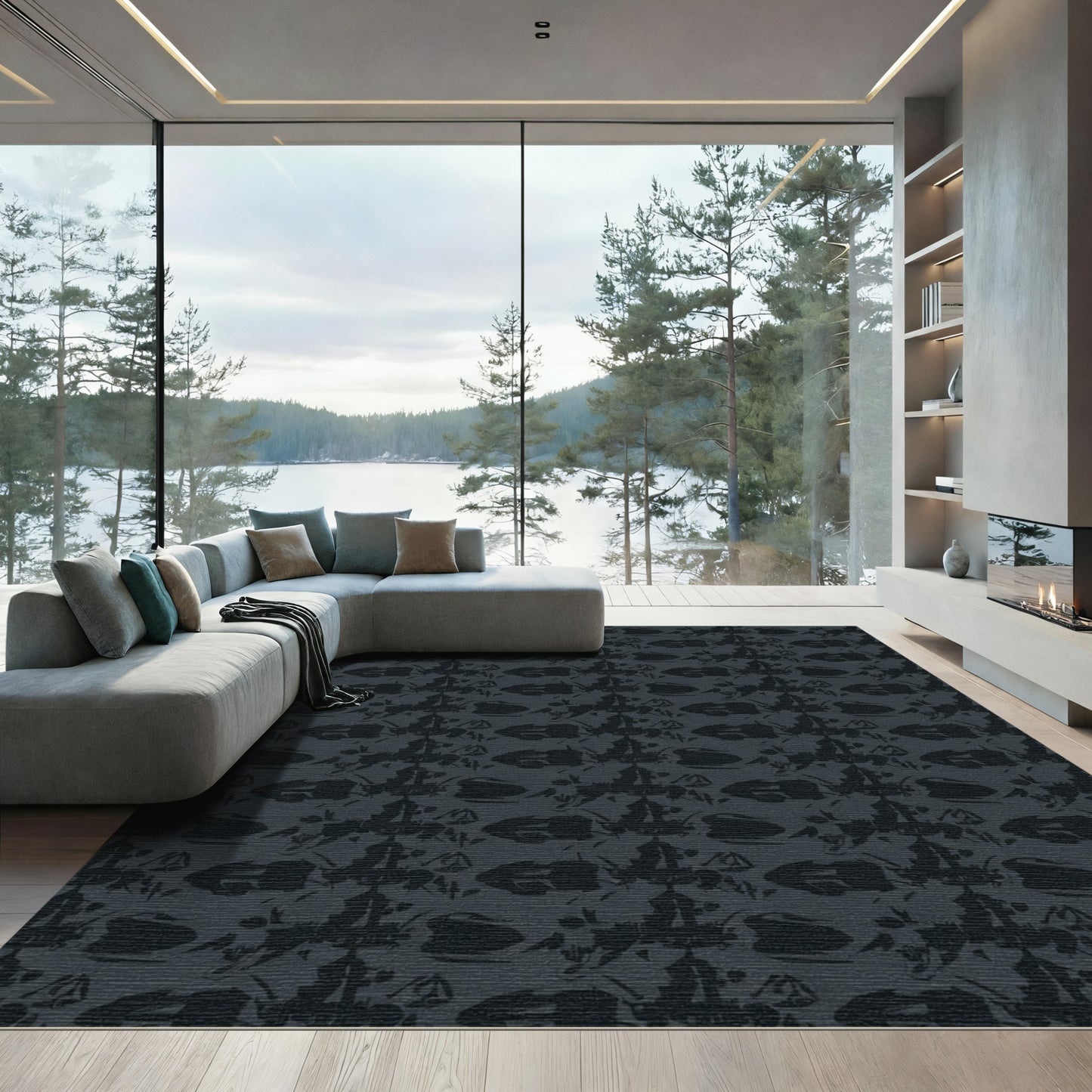 Dark Charcoal Abstract Blotch Medallion Rug