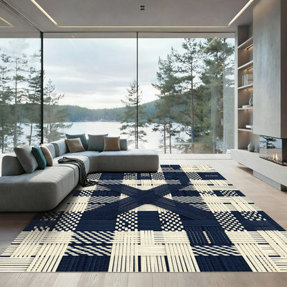 Navy Cream Woven Cross Stitch Rug