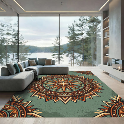 Earthy Compass Medallion Sage Star Rug