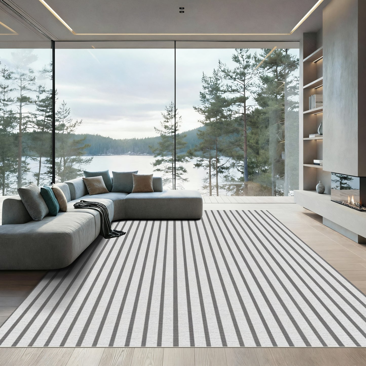 Sleek Gray Parallel Lines Rug