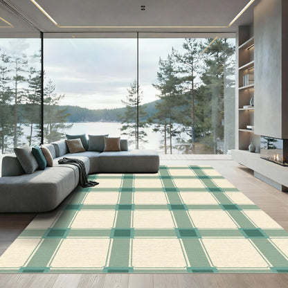 Green Cream Plaid Square Rug