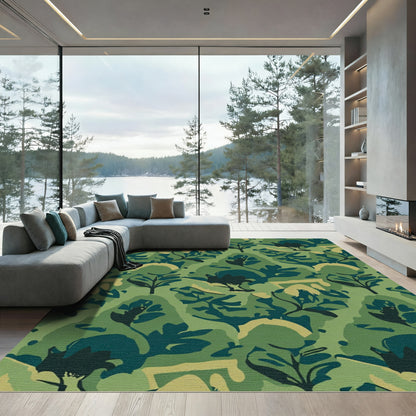 Abstract Forest Green Painterly Foliage Rug