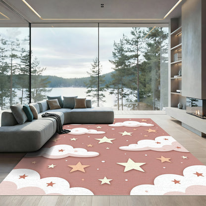Whimsical Dusty Rose Starry Sky Rug