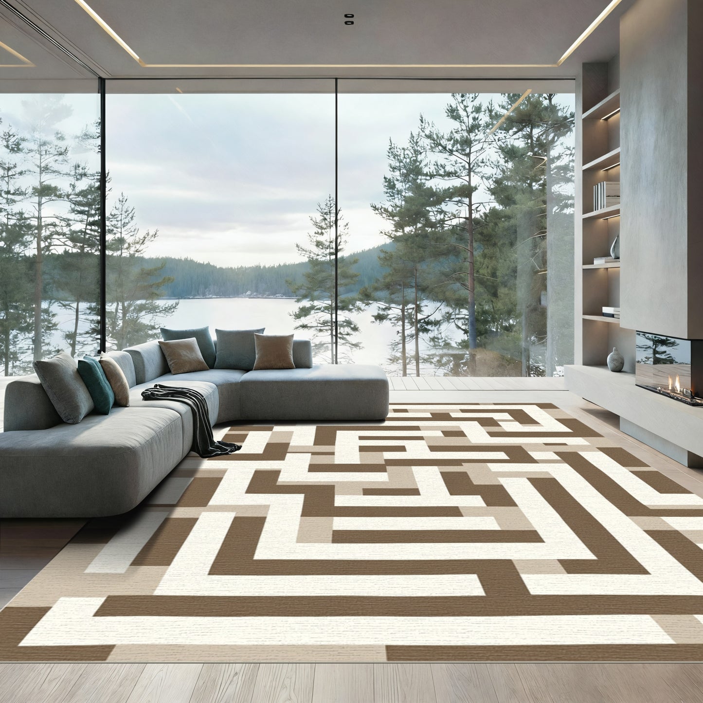 Earthy Tones Geometric Maze Rug