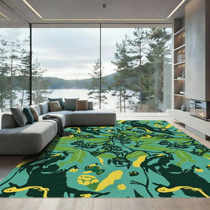 Lush Teal Jungle Frog Collage Rug