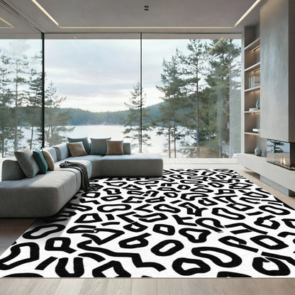 Black White Abstract Blob Rug