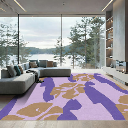 Abstract Lavender Tan Organic Forms Rug