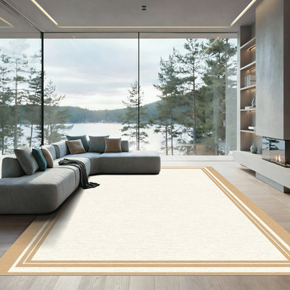 Simple Tan Cream Double Border Rectangular Rug