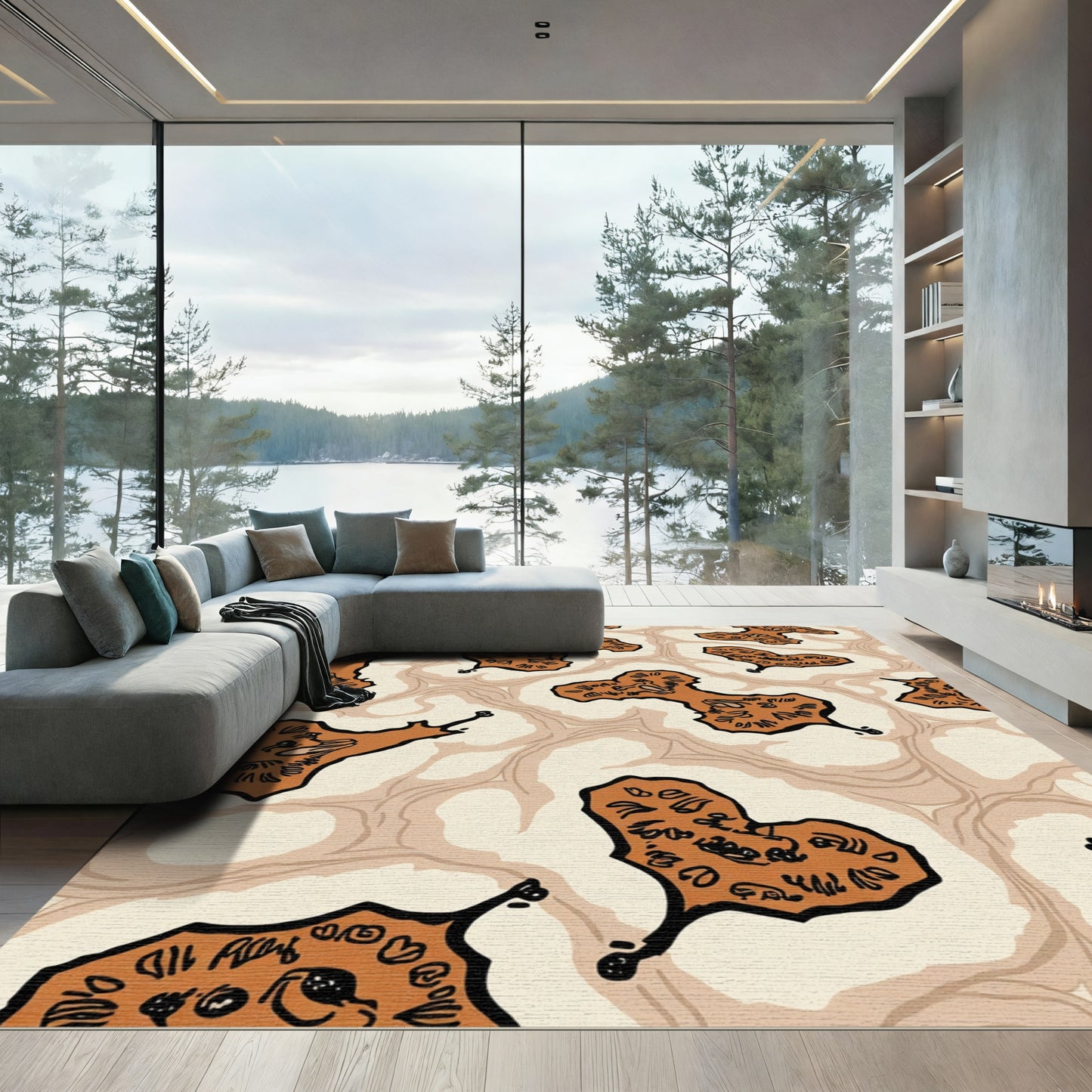 Terracotta Organic Abstract Swirl Rug