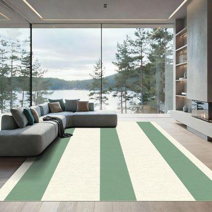 Sage Green Cream Wide Stripe Rug
