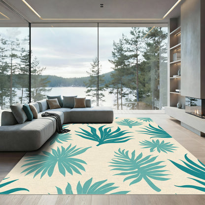 Teal Tropical Leaf Scatter Rug