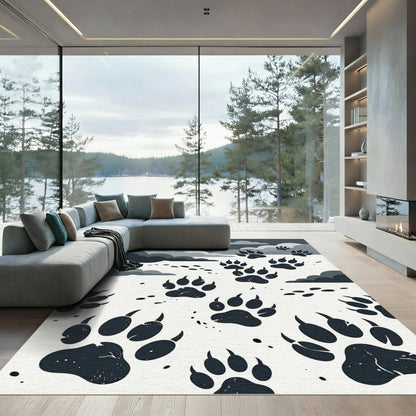 Monochrome Wolf Paw Cloud Landscape Rug