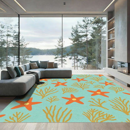 Orange Starfish Aquatic Coral Pattern Rug
