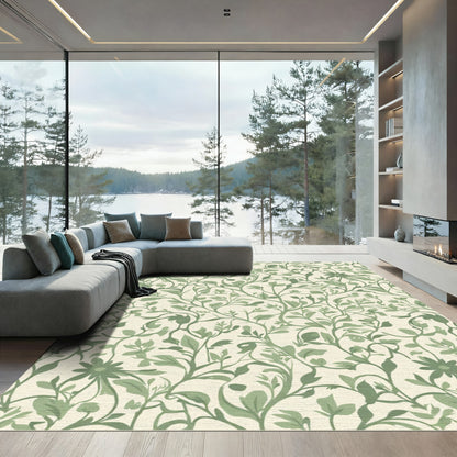 Vintage Green Floral Botanical Vines Rug