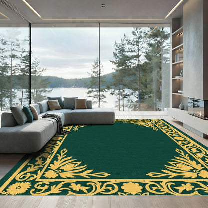 Ornate Gold Floral Border Rug