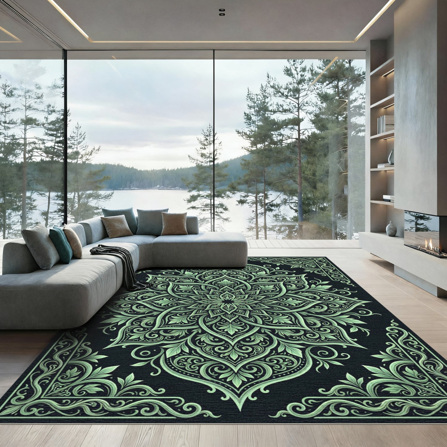 Mint Green Mandala Art Rug