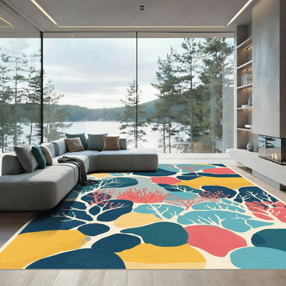Coastal Coral Reef Abstract Botanical Rug