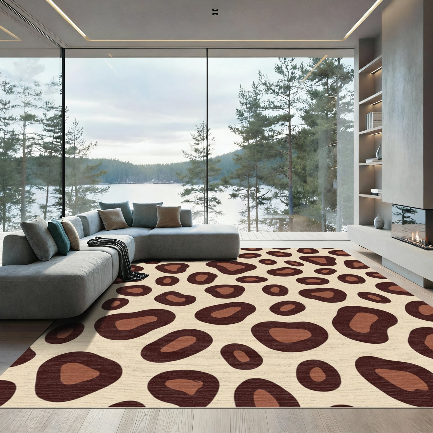 Brown Leopard Print Spots Rug