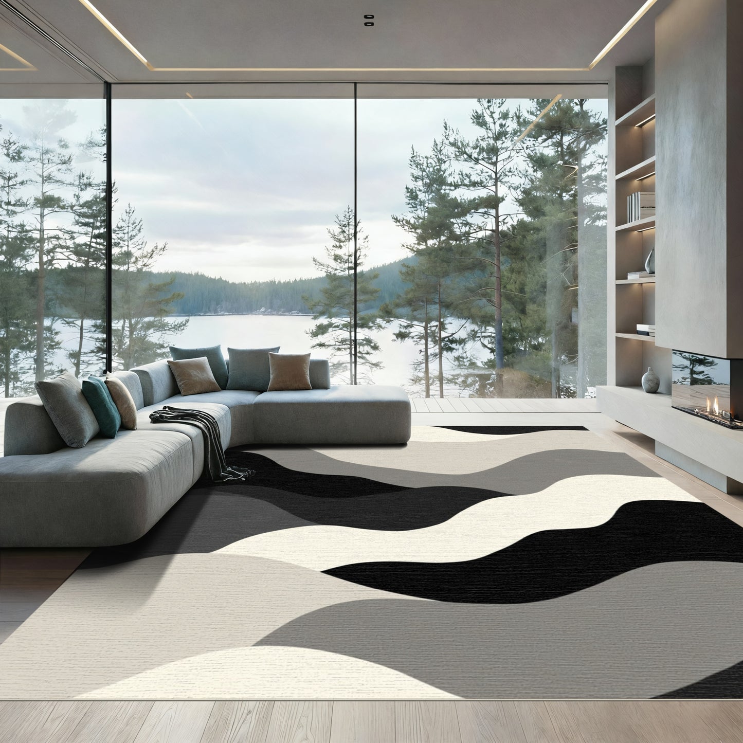 Monochromatic Wavy Landscape Layering Rug