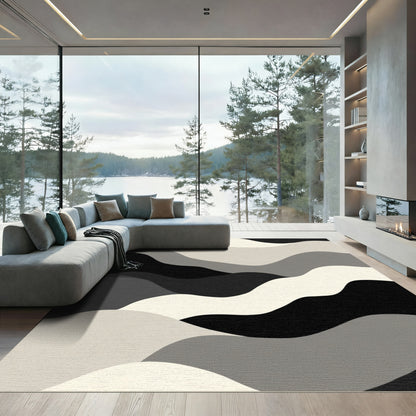 Monochromatic Wavy Landscape Layering Rug