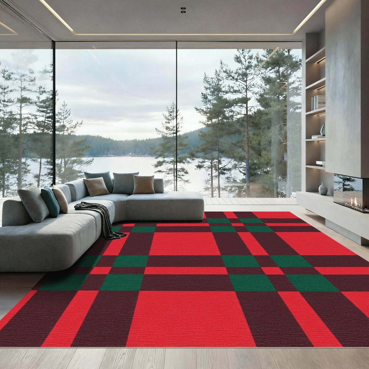 Bold Red Green Plaid Checks Rug