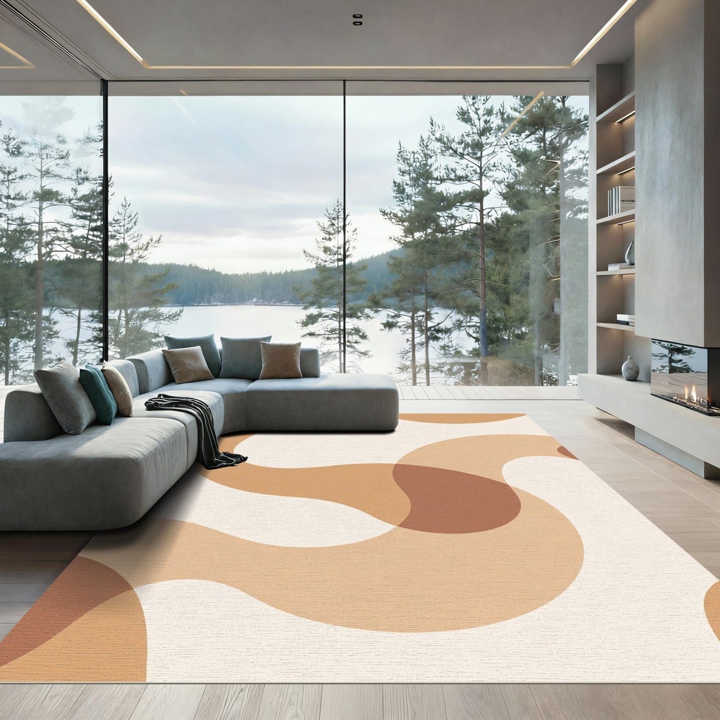 Earthy Neutral Organic Swirls Rug