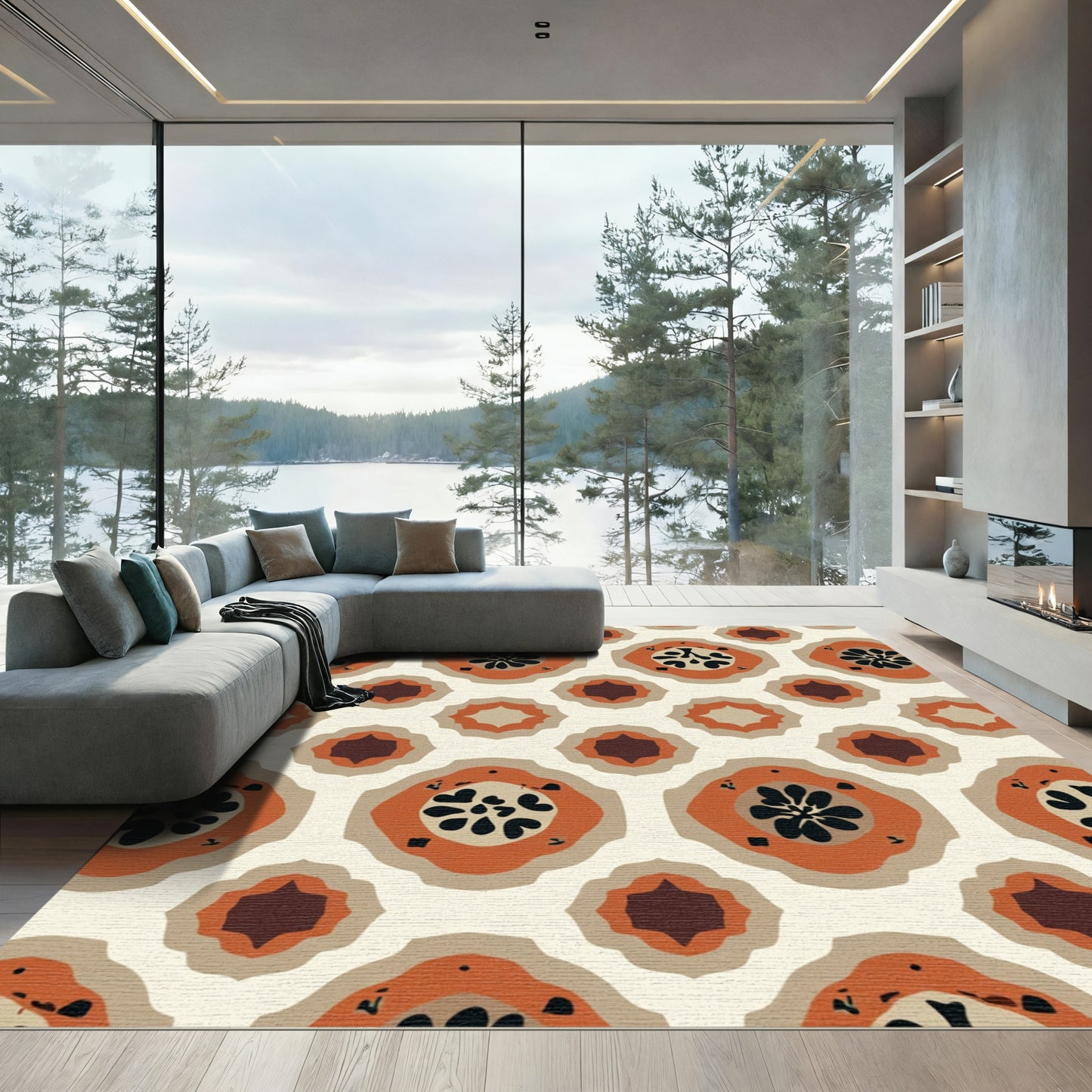Terracotta Abstract Floral Geometric Rug