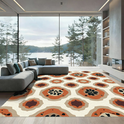 Terracotta Abstract Floral Geometric Rug