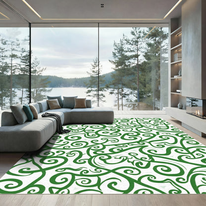 Vibrant Green Swirl Vine Rug
