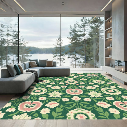 Green Garden Floral Medallion Blossom Rug