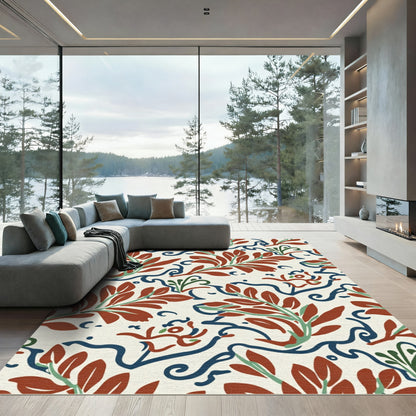 Terracotta Red Branch Swirl Composition Rug
