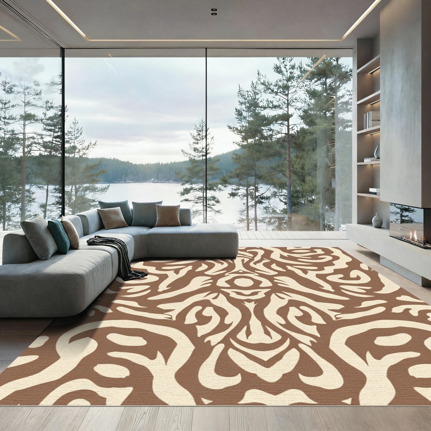 Brown Cream Organic Inlay Rug