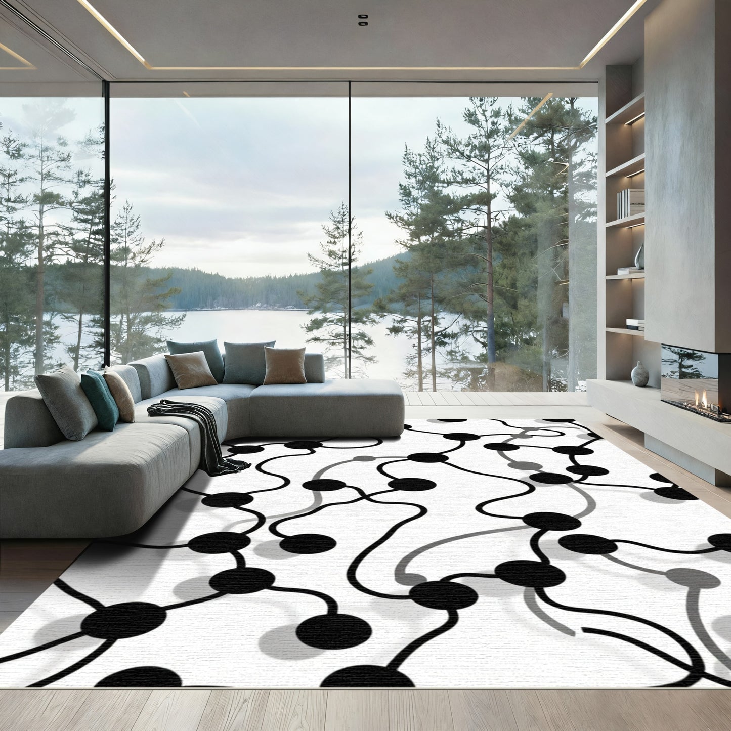 Black And White Node Network Rug