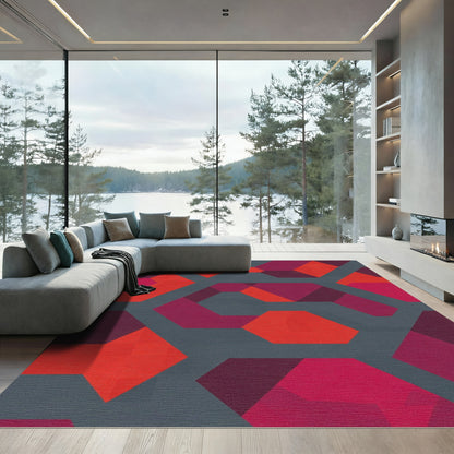 Crimson Magenta Geometric Overlay Rug