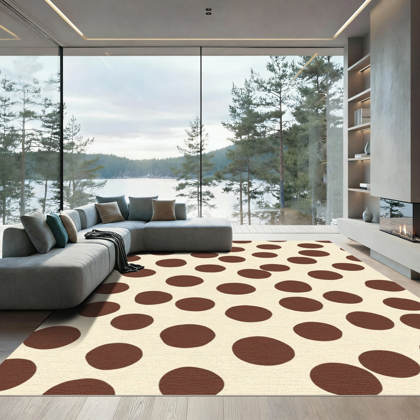 Creamy Chocolate Scattered Circles Rug