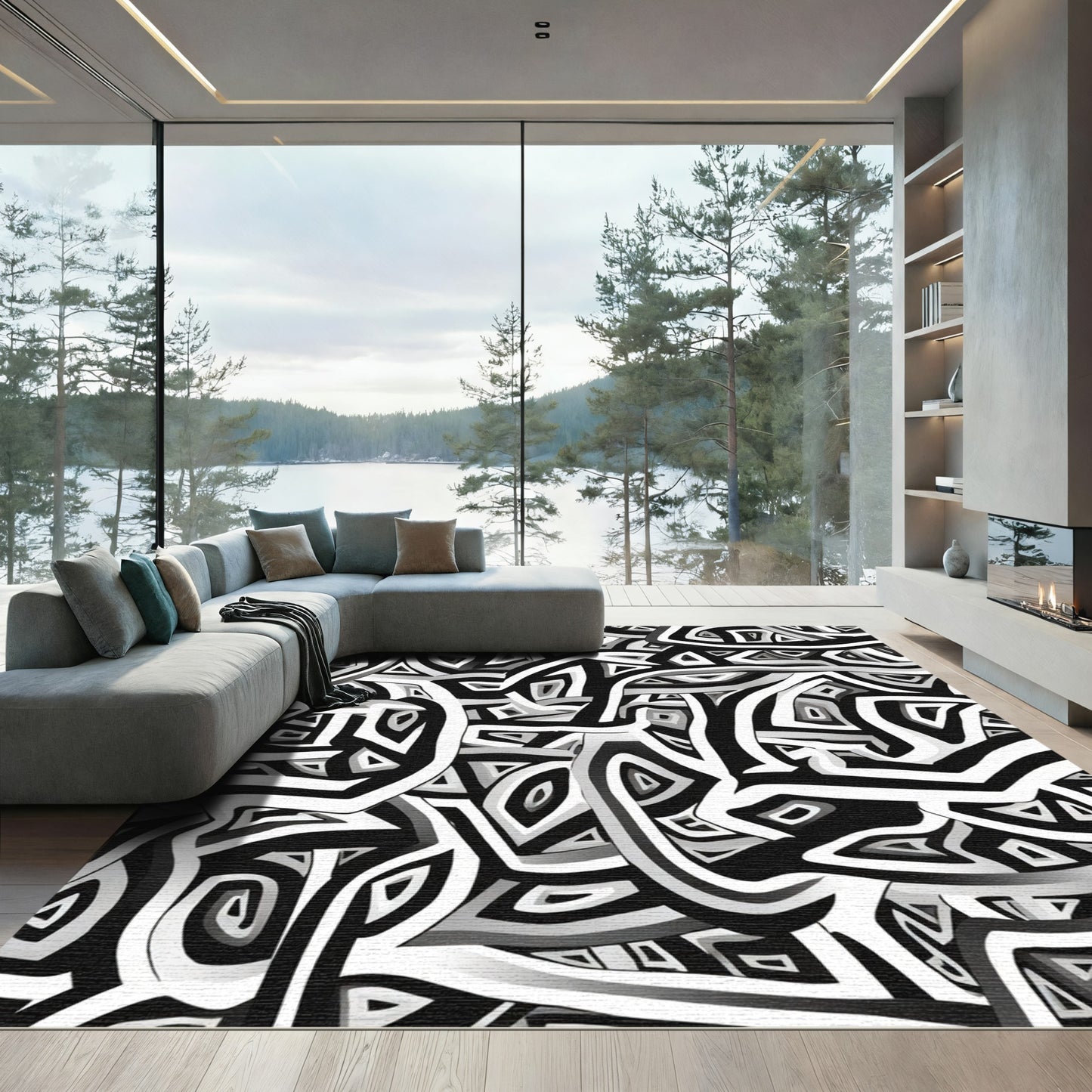 Monochromatic Abstract Interwoven Lines Rug