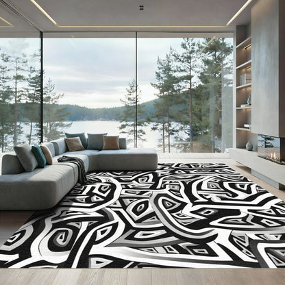 Monochromatic Abstract Interwoven Lines Rug
