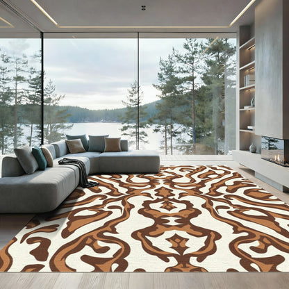 Brown and Ivory Organic Swirl Damask Rug