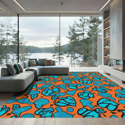 Orange Teal Abstract Organic Shapes Rug