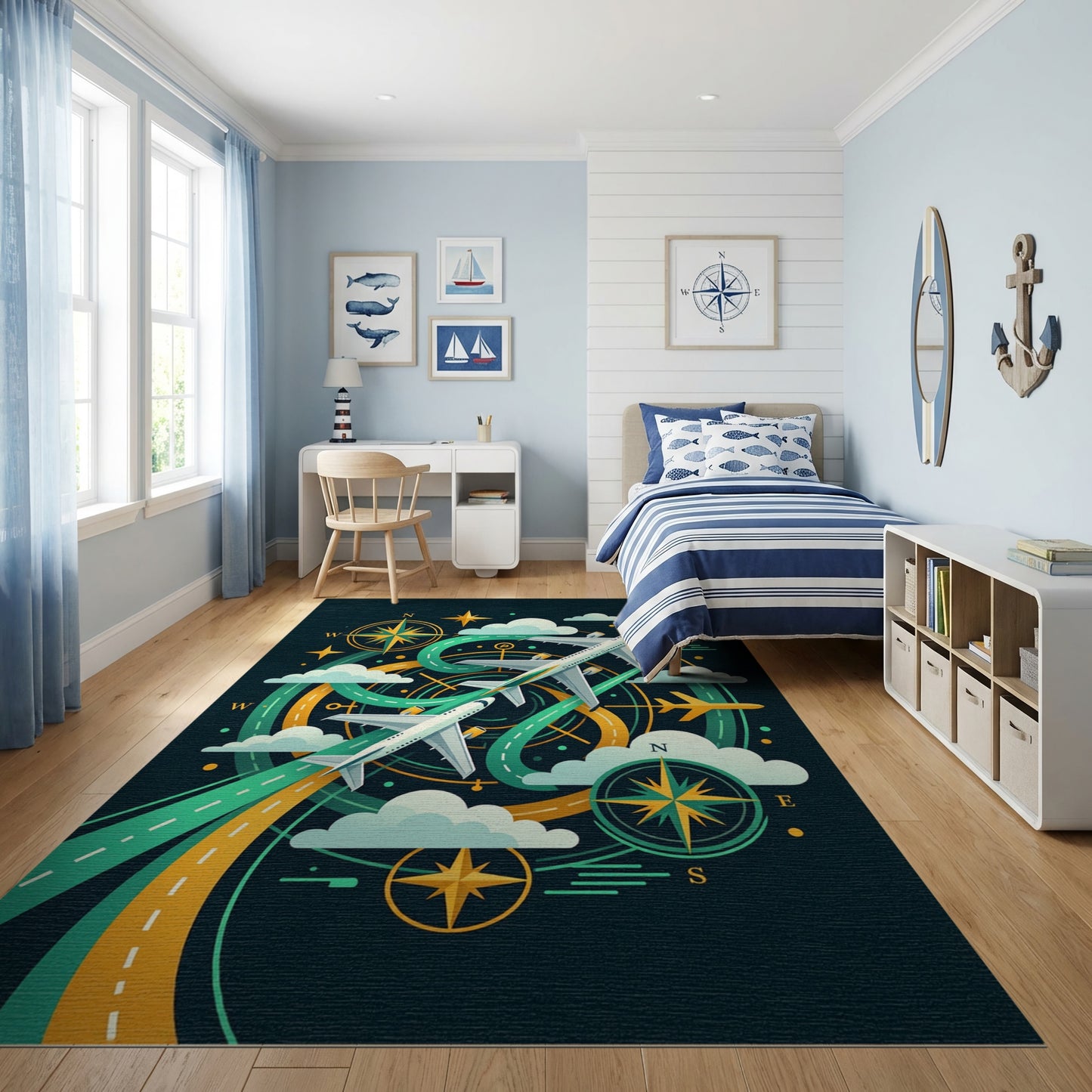 Modern Airplane Compass Trails Rug