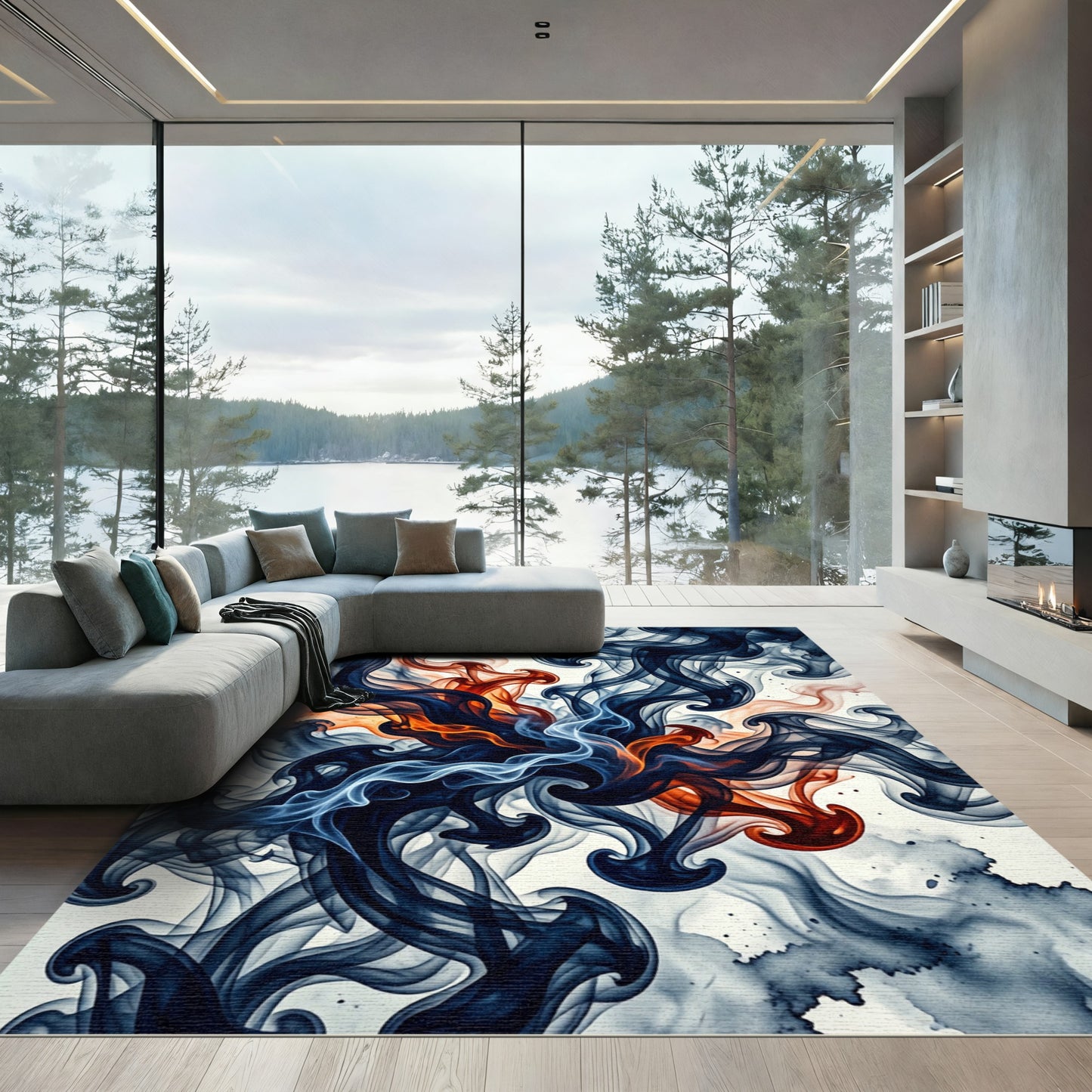 Flaming Fire Swirl Abstract Rug